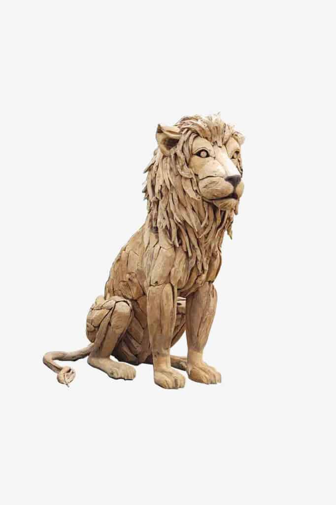 Grand Décor - Sculpture de Lion Assis en Ecorce de Bois